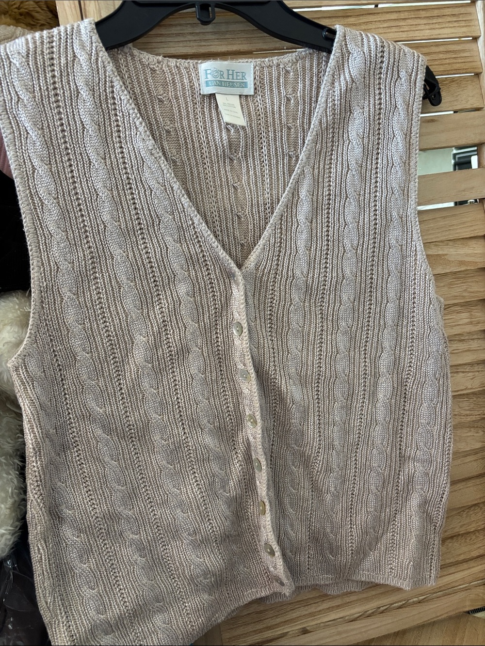 Cable Knit Button-Front Sweater Vest — Large